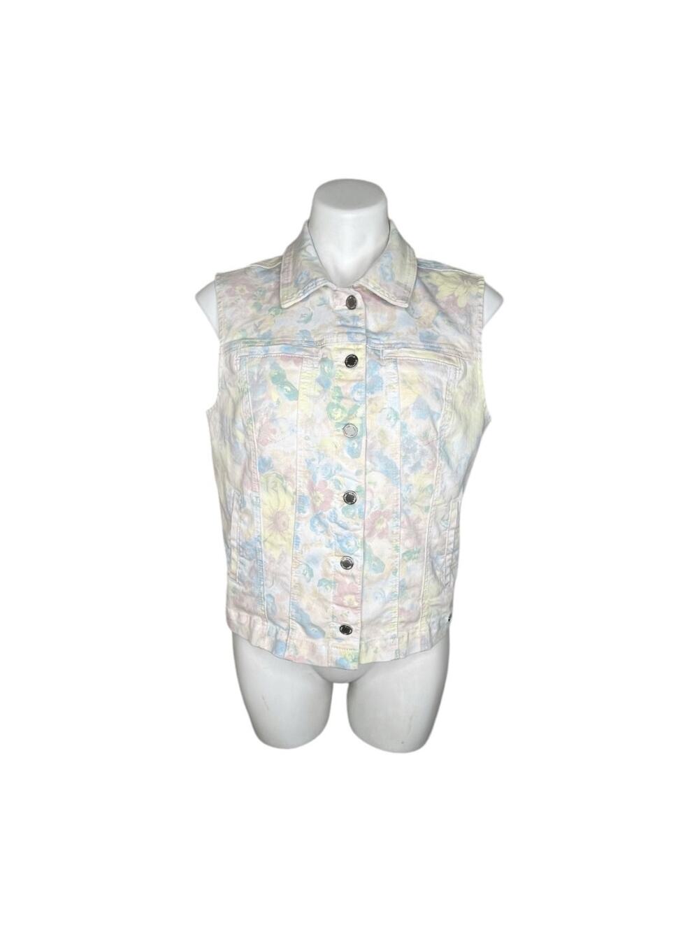 FDJ Pastel Floral Button-Up Vest Size Medium